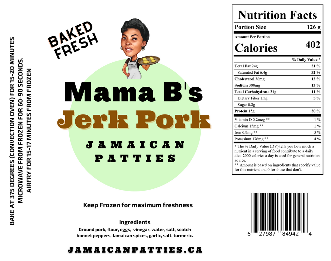 Mama B's Jerk Pork Patties (3 pack)